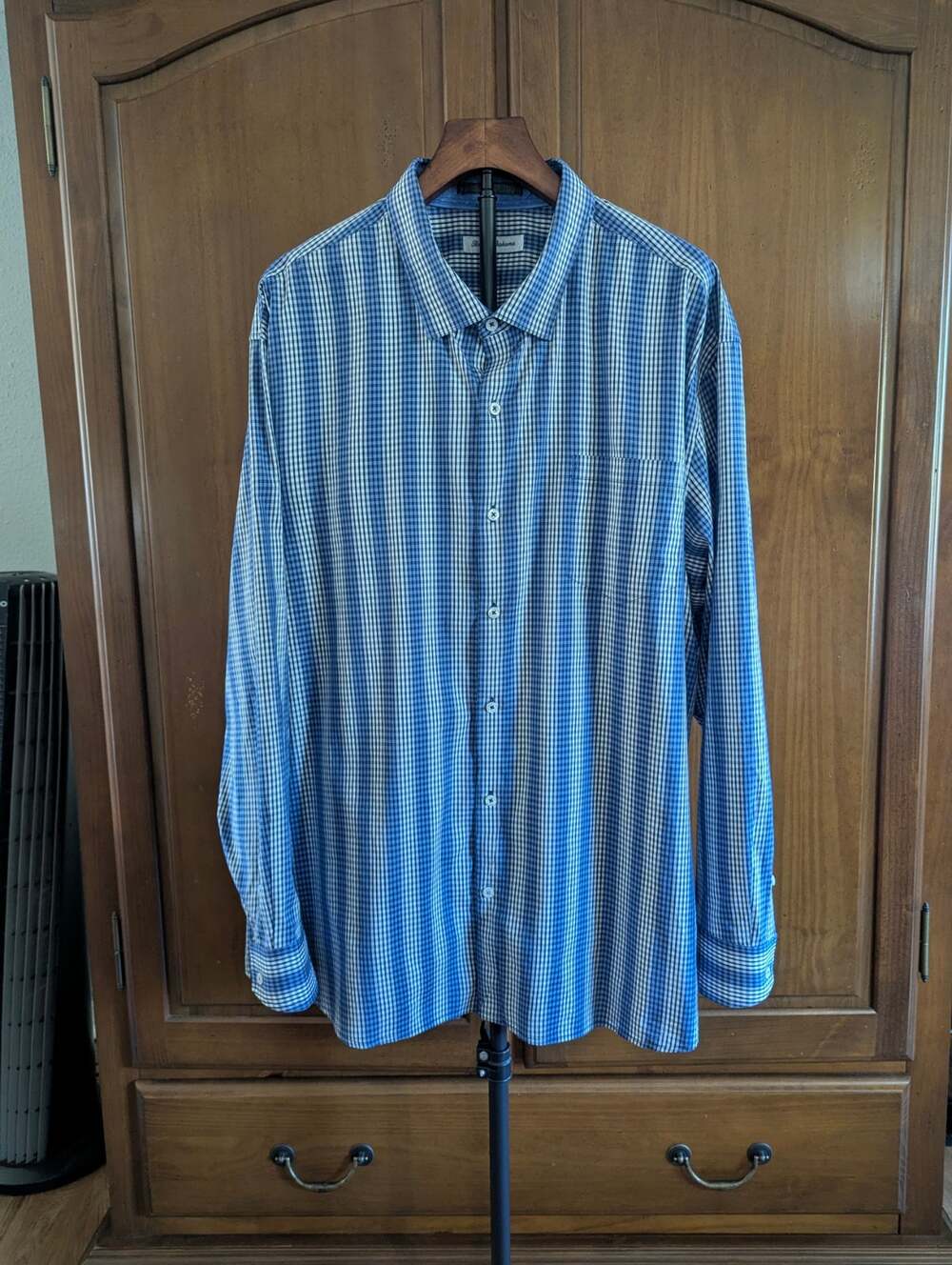 Tommy Bahama Men's XXXL Tall Blue Check Cotton Silk Button Up Shirt